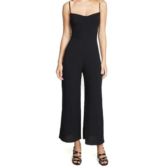 Reformation Gilda Jumpsuit Cropped Wide Leg Flowy V Neck Black Size Medium - Picture 1 of 13